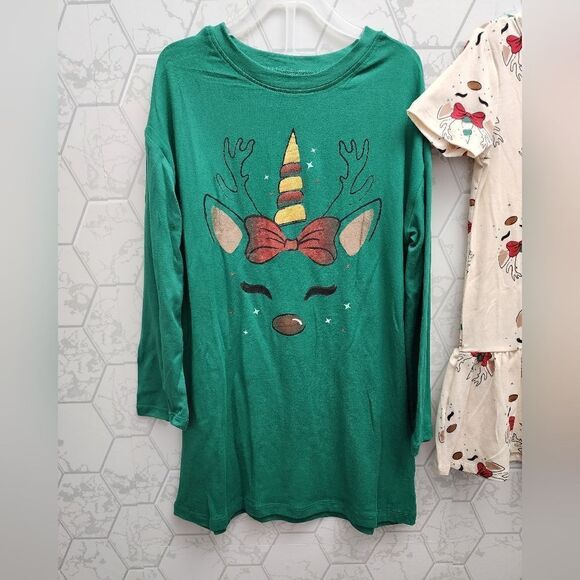Nwt Girl's Christmas Unicorn Reindeer 2 pack Dress - Picture 8 of 10